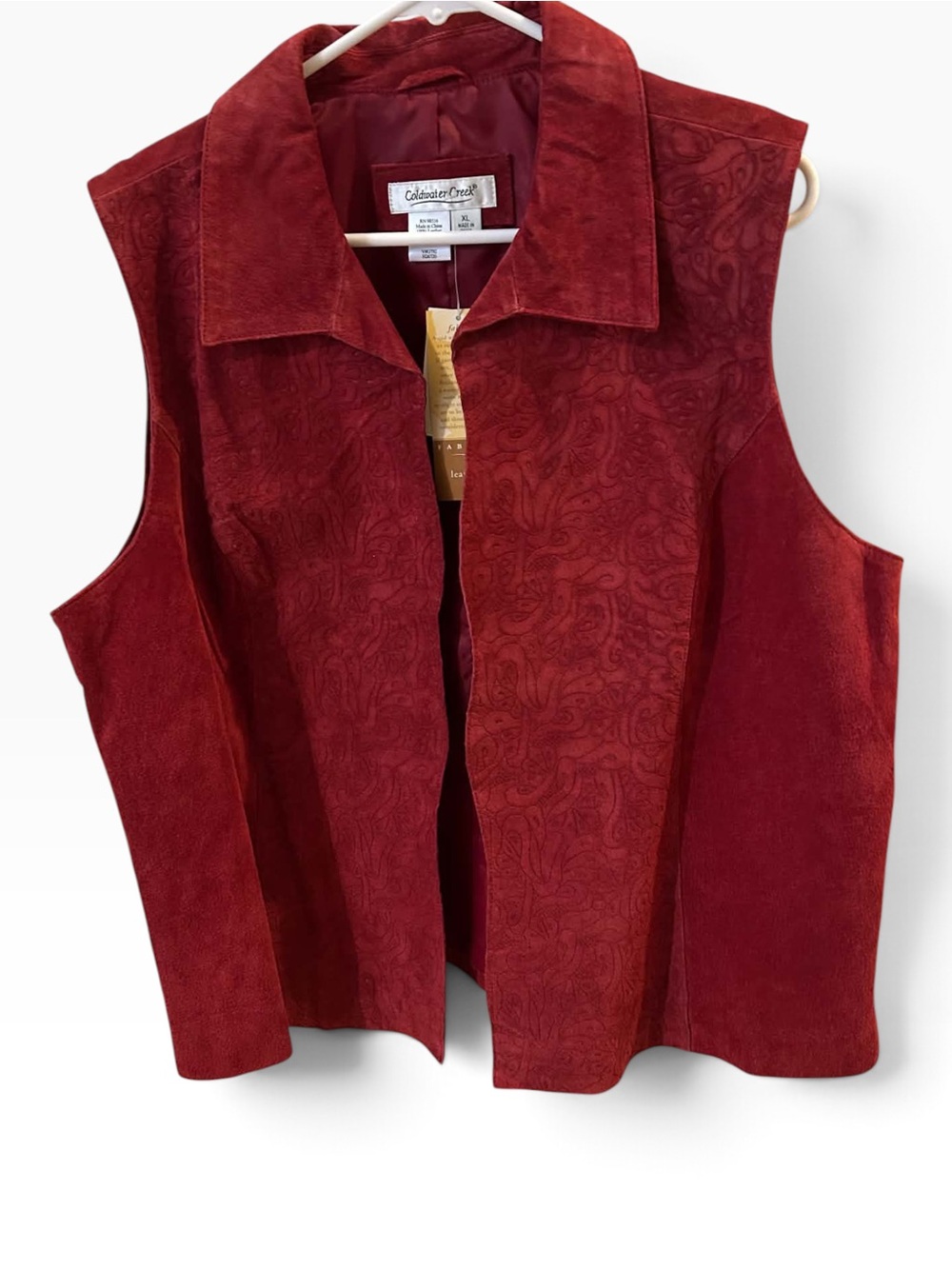 Coldwater Creek BURGANDY RED EMBOSSED SUEDE LEATHER VEST NWT XL